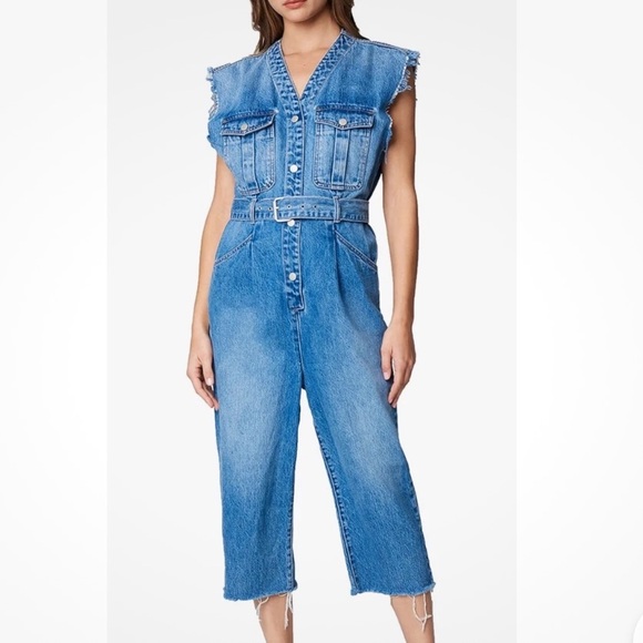 Blank NYC Pants - NWT BLANK NYC Distressed Cropped Denim Belted Jumpsuit
